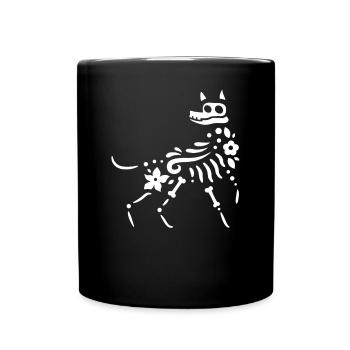 Drôle de squelette de chien avec des fleurs - Mug uni - noir - Devant
