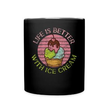 Ice Cream Retro Vintage Life Is - Full Colour Mug - black - Front