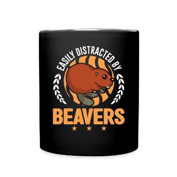 Easily distracted by Beavers Beaver - Full Colour Mug - black - Front