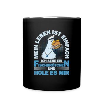 Fischbrötchen Möwe Norddeutsch - Tasse einfarbig - Schwarz - Vorne