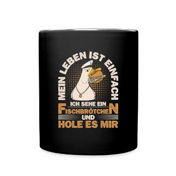 Fischbrötchen Möwe Norddeutsch - Tasse einfarbig - Schwarz - Vorne
