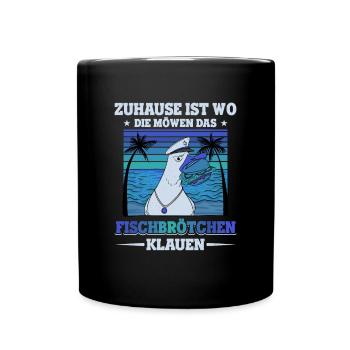 Fischbrötchen Möwe Norddeutsch - Tasse einfarbig - Schwarz - Vorne