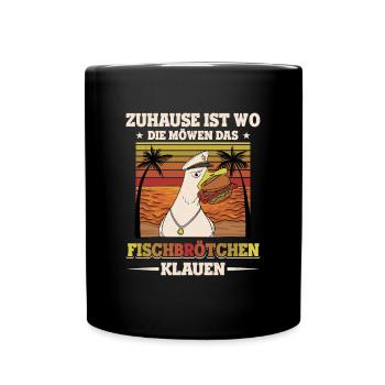 Fischbrötchen Möwe Norddeutsch - Tasse einfarbig - Schwarz - Vorne