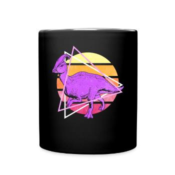 Vaporwave Synthwave Parasaurolophus Dinosaurs - Full Colour Mug - black - Front