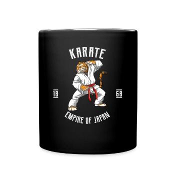 Karate Tiger mit Gürtel - Karate Japanese Martial - Tasse einfarbig - Schwarz - Vorne