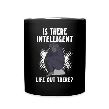 Gibt es intelligentes Leben da draußen Schimpanse - Tasse einfarbig - Schwarz - Vorne