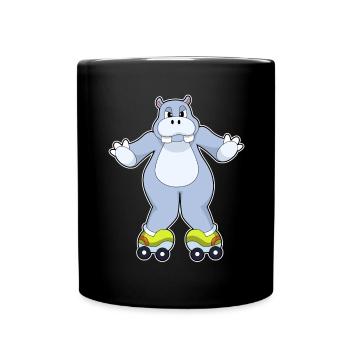 Nilpferd Rollschuhfahren Rollschuhe - Tasse einfarbig - Schwarz - Vorne