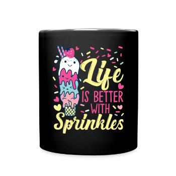 Ice Cream Cone Sundae Life Is - Tasse einfarbig - Schwarz - Vorne