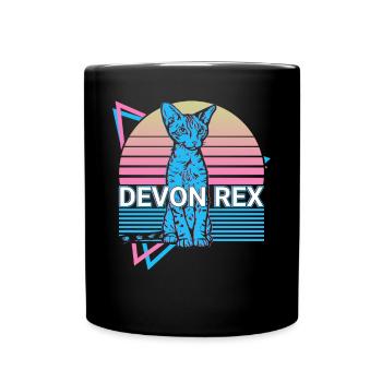 Devon Rex Cat Retro - Full Colour Mug - black - Front