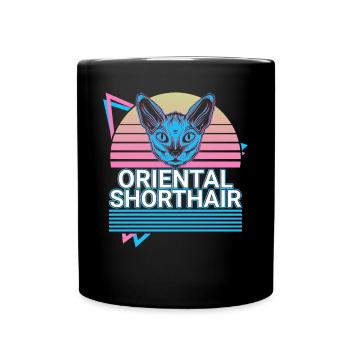 Orientalisch Kurzhaar Katze Retro - Tasse einfarbig - Schwarz - Vorne