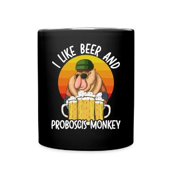 Ich mag Bier und Rüssel Affe Tier Zookeeper - Tasse einfarbig - Schwarz - Vorne
