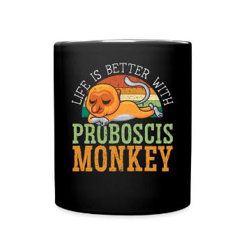 Das Leben ist besser mit Proboscis Monkey Ape Zookeeper - Tasse einfarbig - Schwarz - Vorne