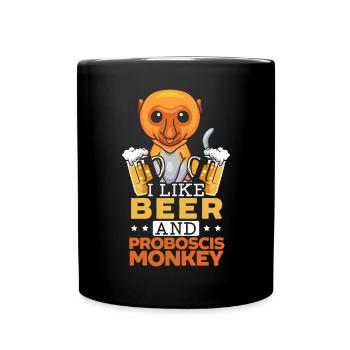 Ich mag Bier und Rüssel Affe Tier Zookeeper - Tasse einfarbig - Schwarz - Vorne
