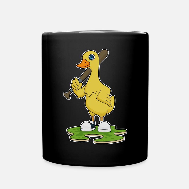 Canard jouant au baseball avec une batte de baseball - Mug uni - noir