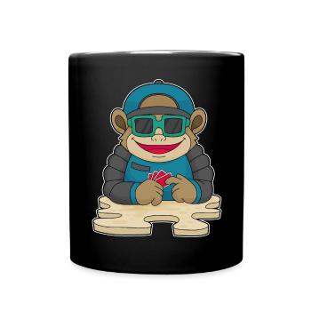 Affe Poker Pokerkarten - Tasse einfarbig - Schwarz - Vorne