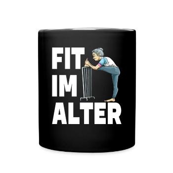 Fit im Alter für die Oma und Großmutter - Tasse einfarbig - Schwarz - Vorne