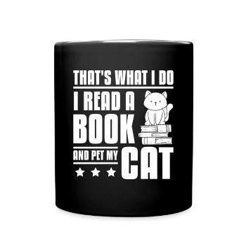 Lire un livre caresser un chat - Mug uni - noir - Devant