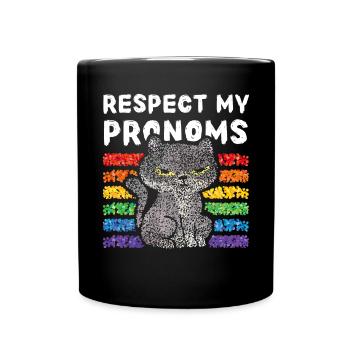 Respect my pronoms Regenbogen Lgbtq Pride Katzen - Tasse einfarbig - Schwarz - Vorne