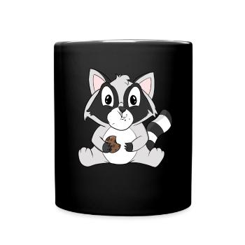Waschbär mit Keks - Tasse einfarbig - Schwarz - Vorne
