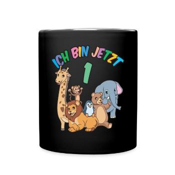 1 Geburtstag Zoo Tiere - 1 Jahr Junge Mädchen - Tasse einfarbig - Schwarz - Vorne