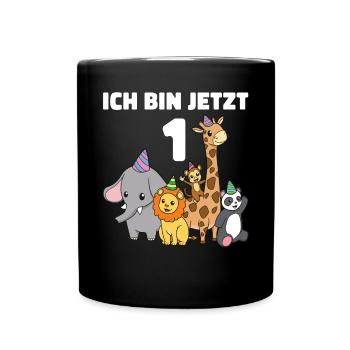 1 Geburtstag Tier Kinder - 1 Jahr Junge Mädchen - Tasse einfarbig - Schwarz - Vorne