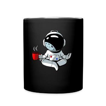 Astronaut entspannt bei einer Tasse Kaffee - Tasse einfarbig - Schwarz - Vorne