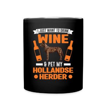 Hollandse Herder und Wein - Tasse einfarbig - Schwarz - Vorne