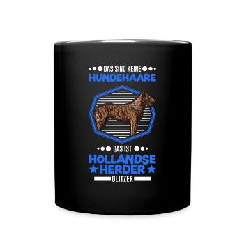 Hollandse Herder Glitzer Hollandse Herdershond - Tasse einfarbig - Schwarz - Vorne