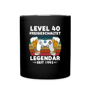 40.Geburtstag Gamer Level 40 freigeschaltet Bier - Tasse einfarbig - Schwarz - Vorne