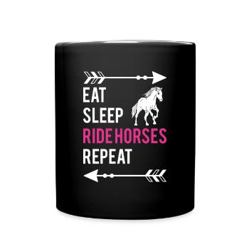 Manger Sleep Ride Chevaux Répéter Chemise Cavalier - Mug uni - noir - Devant