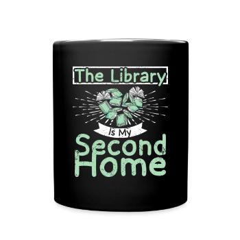 The Library is my second home - Tasse einfarbig - Schwarz - Vorne