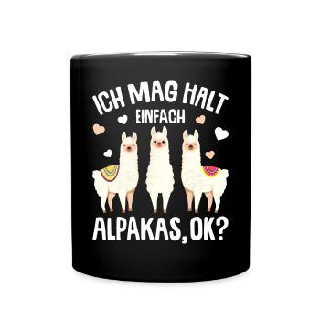 Ich mag halt Alpakas Kinder Damen Alpaka Lama - Tasse einfarbig - Schwarz - Vorne