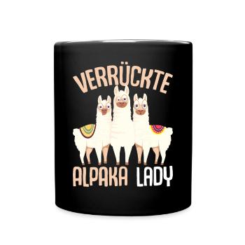 Verrückte Alpaka Lady Damen Alpaka Lama - Tasse einfarbig - Schwarz - Vorne