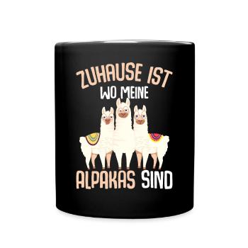 Zuhause ist wo meine Alpakas sind Kinder Lama - Tasse einfarbig - Schwarz - Vorne