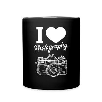 Fotokamera-Fotograf Ich liebe Fotografie - Tasse einfarbig - Schwarz - Vorne