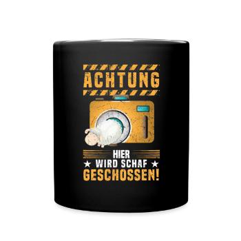 Fotografie Achtung Schafe werden hier geschossen - Tasse einfarbig - Schwarz - Vorne