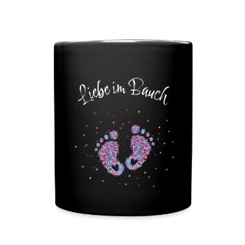 Schwangerschaft Verkünden Mama Babyfüsse Babybauch - Tasse einfarbig - Schwarz - Vorne