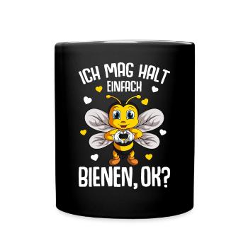 Ich mag halt Bienen Kinder Damen Mädchen Biene - Tasse einfarbig - Schwarz - Vorne