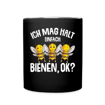Ich mag halt Bienen Kinder Mädchen Damen Biene - Tasse einfarbig - Schwarz - Vorne