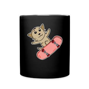 Cat Abyssinian cat as skater with skateboard - Full Colour Mug - black - Front