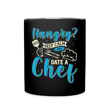 Keep hungry Keep calm Cook Kitchen Cooking Chef's hat - Full Colour Mug - black - Front