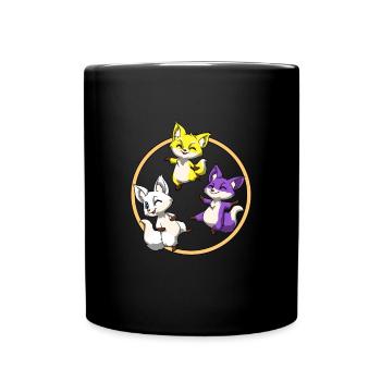 Kawaii Nonbinary Stolz Füchse - LGBTQ Genderqueer - Tasse einfarbig - Schwarz - Vorne