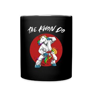Niedliches Taekwondo Einhorn - Lustiges TKD - Tasse einfarbig - Schwarz - Vorne