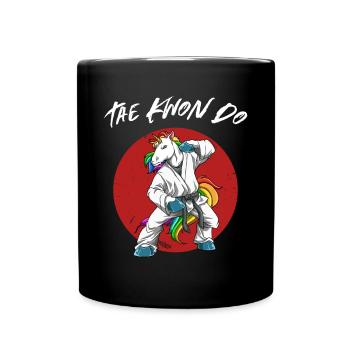 Niedliches Taekwondo Einhorn - Lustiges TKD - Tasse einfarbig - Schwarz - Vorne