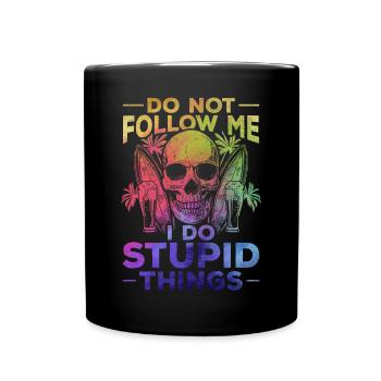 Surfer Follow Me I do stupid things surfboard - Full Colour Mug - black - Front