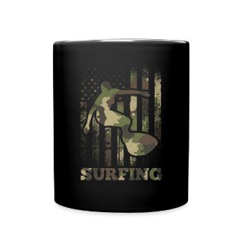 Surf, Camouflage, Drapeau, Surf, Drapeau américain, - Mug uni - noir - Devant