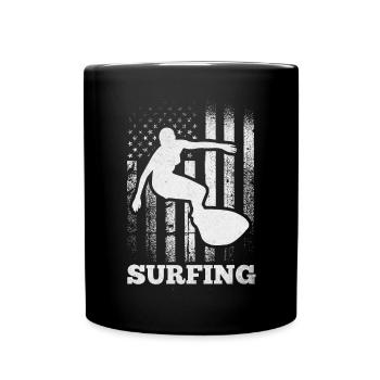 Surfer sous pavillon américain Surfer sous - Mug uni - noir - Devant