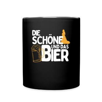 Die Schöne und das Bier Party Outfit zum Bier - Tasse einfarbig - Schwarz - Vorne
