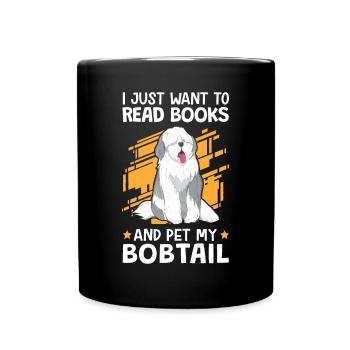 Reading books and petting Bobtail German Shepherd - Full Colour Mug - black - Front