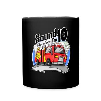 10 ans Jeune pompier camion de pompiers voiture - Mug uni - noir - Devant